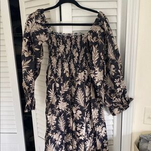 Tuckernuck Black and Pink Smocked Sundress with Bishop Sleeves